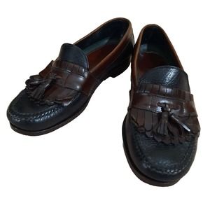 Mens Loafers Dress Shoes 9.5M Black Brown Leather Tassle HS Trask Lyons & Volpi